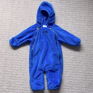 The North Face Blue Faux Fur One Piece Fleece Bunting Suit Size 0-3 Months